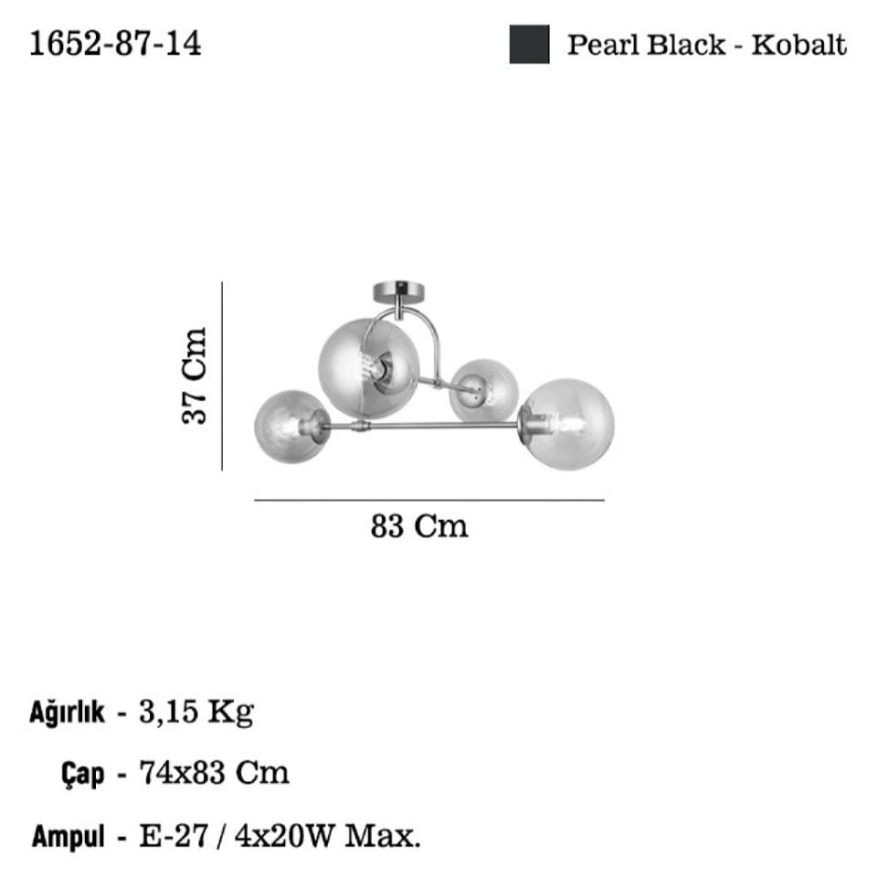 PORTEMO 4'lü Kobalt Plafonyer