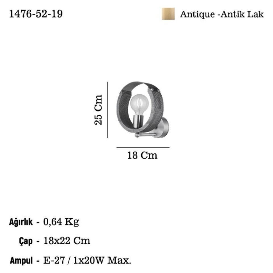 MANYA AHŞAPLI ANTİK APLİK 1XE27