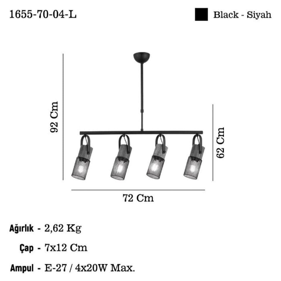 LEMA 4 LU SIYAH SIRALI AVİZE 4XE27