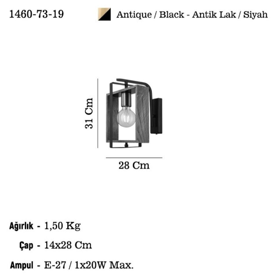 KARO ANTİK/SİYAH BOYALI APLİK 1XE27
