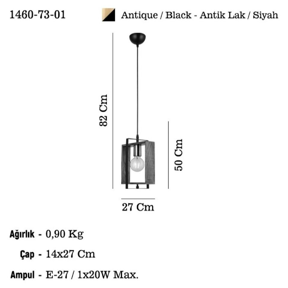 KARO TEKLİ ANTİK/SİYAH BOYALI AVİZE 1XE27