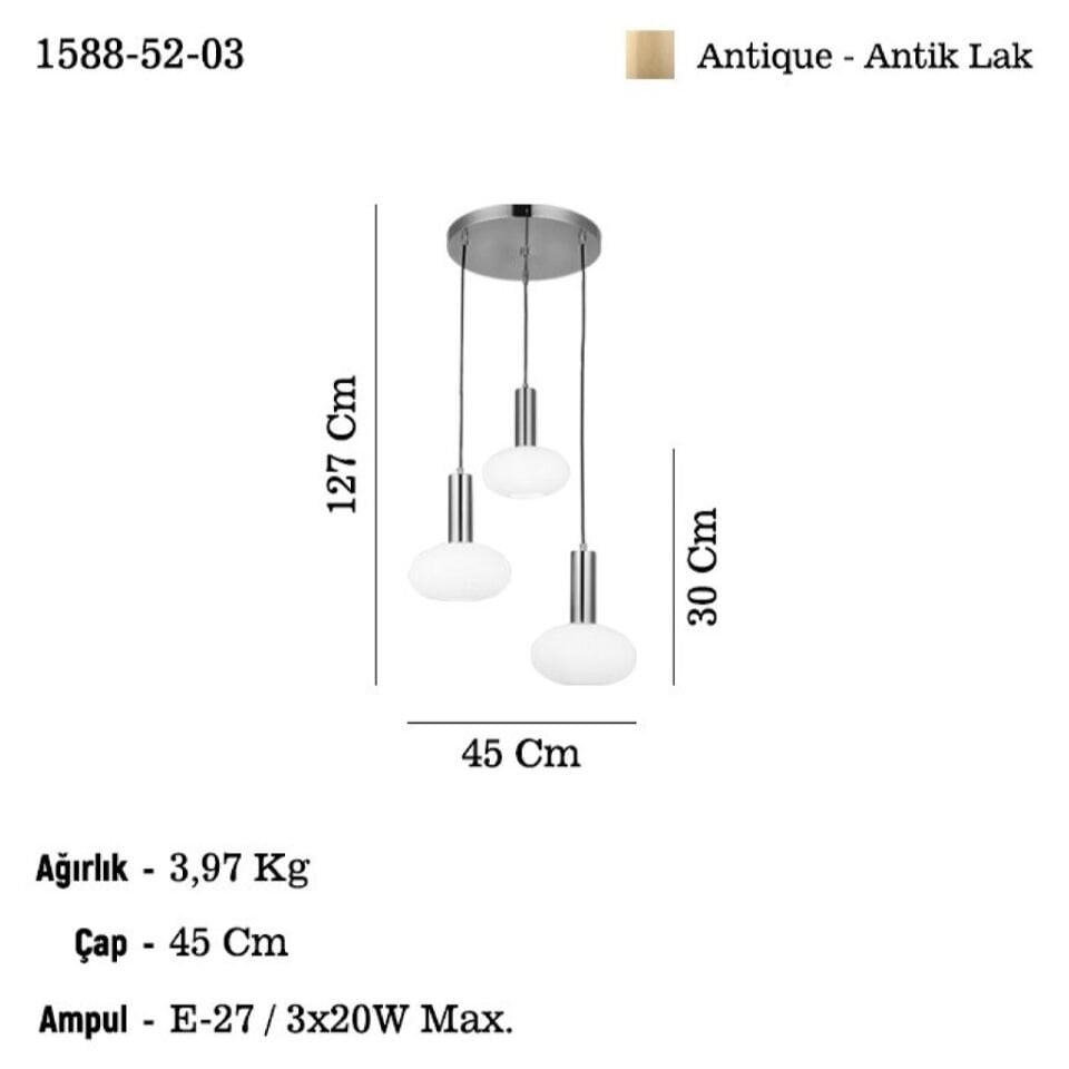 KABO 3 LU ANTİK LAK AVİZE 3XE27