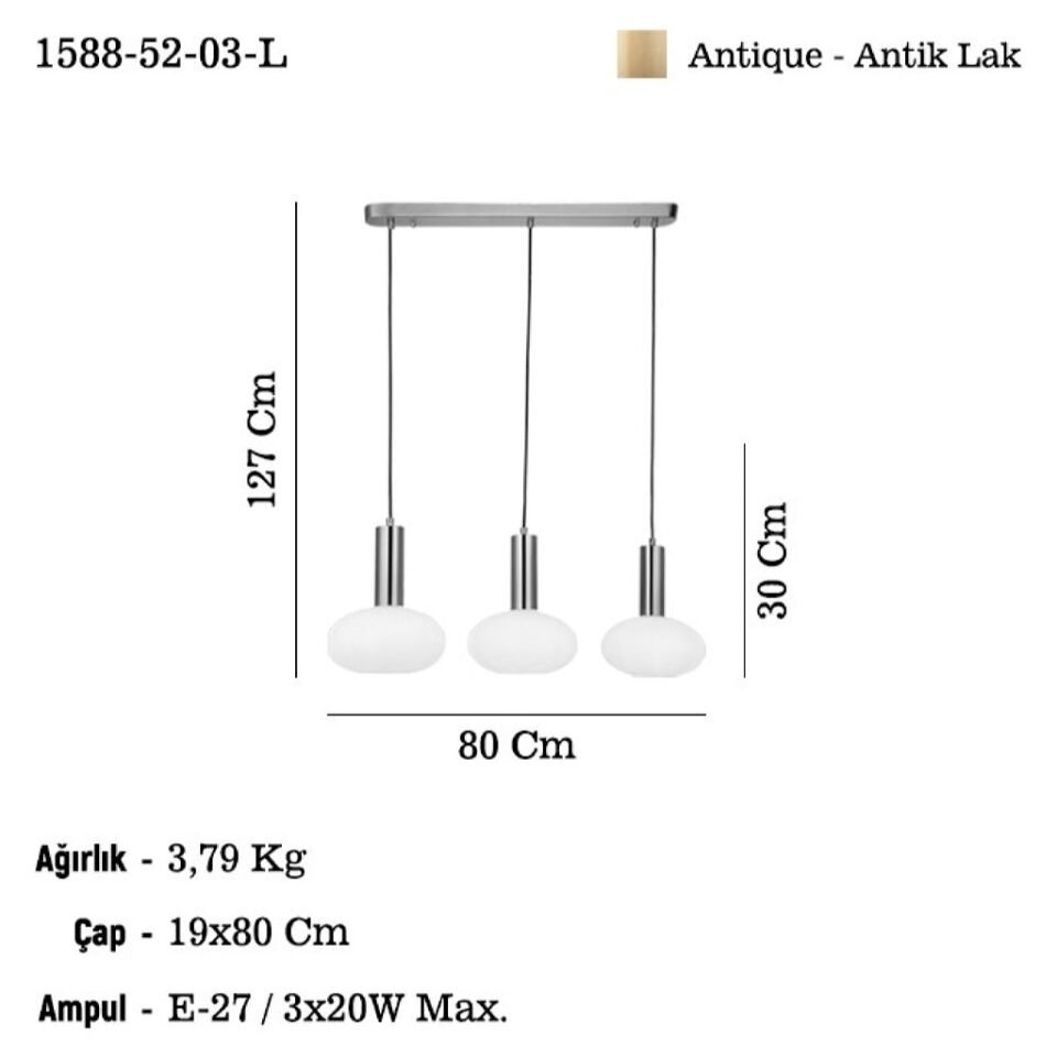 KABO 3 LU SIRALI ANTİK LAK AVİZE 3XE27