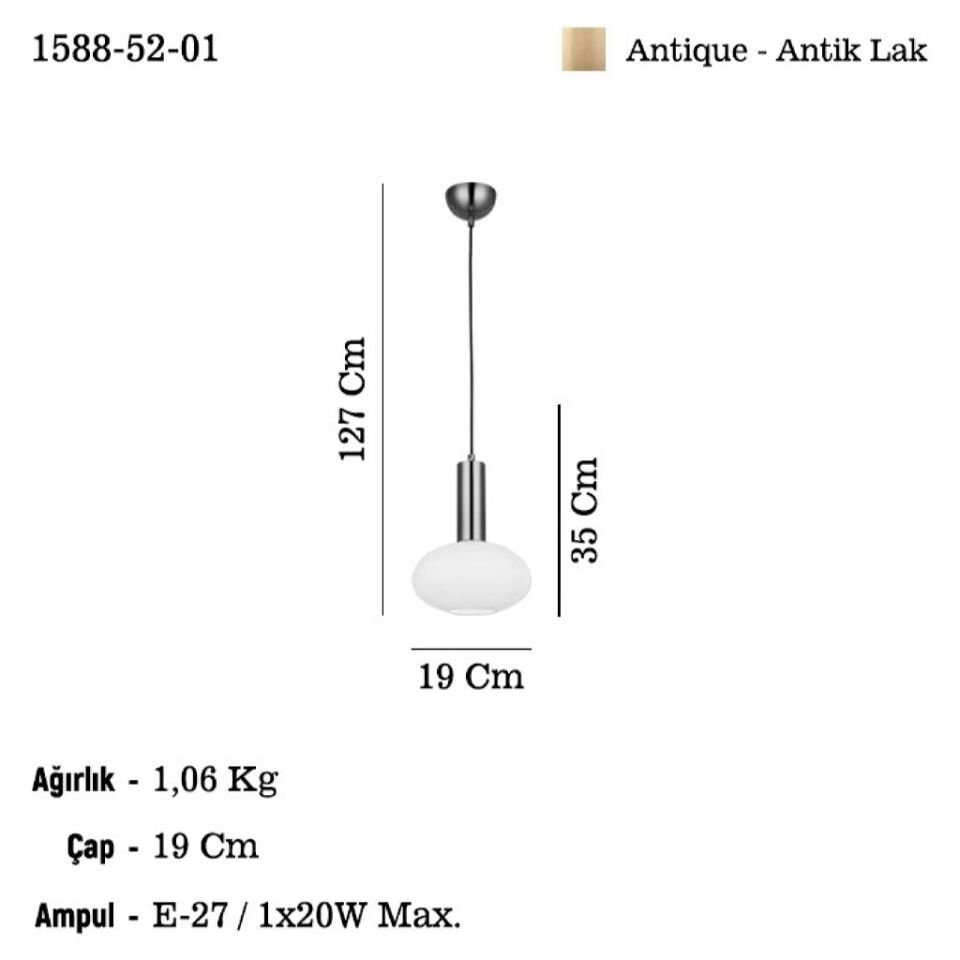 KABO TEKLİ ANTİK LAK AVİZE 1XE27