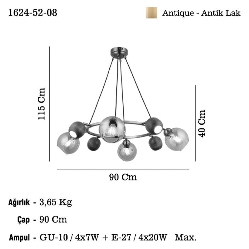 ROMENA 4+4 ANTIK LAK AVİZE 4XGU10+4XE27