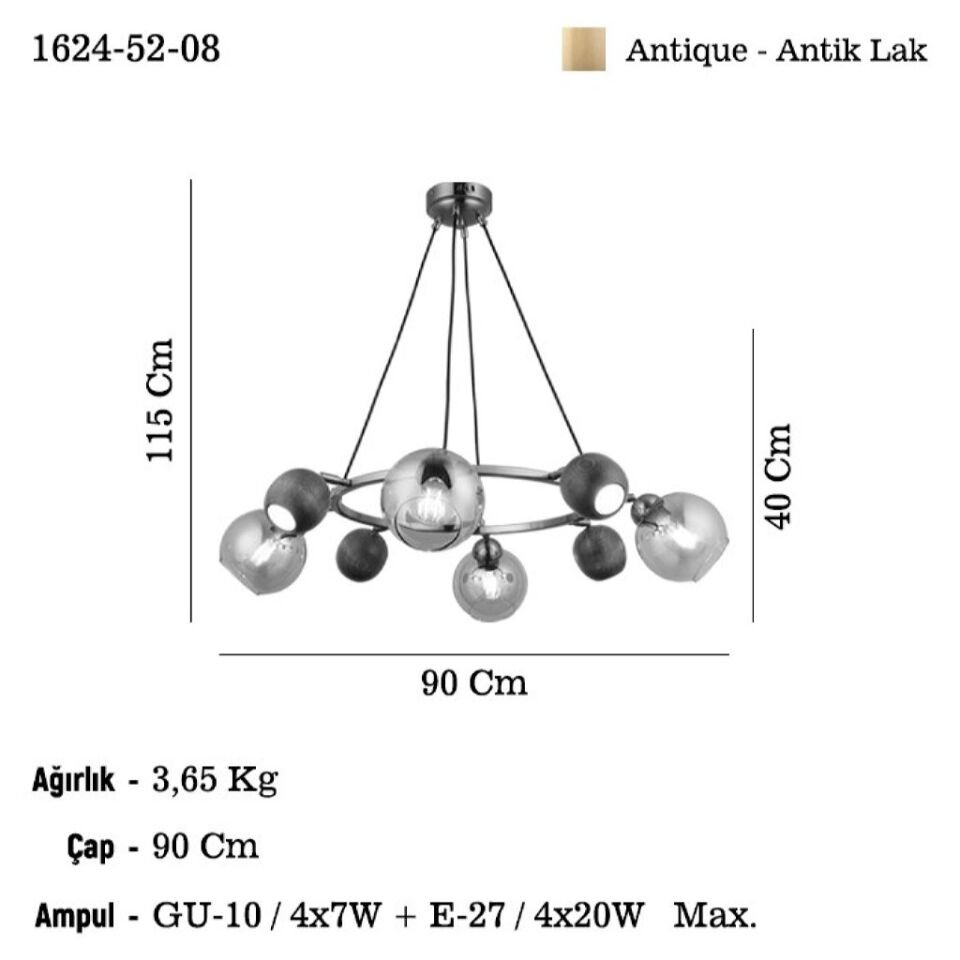 ROMENA 4+4 ANTIK LAK AVİZE 4XGU10+4XE27