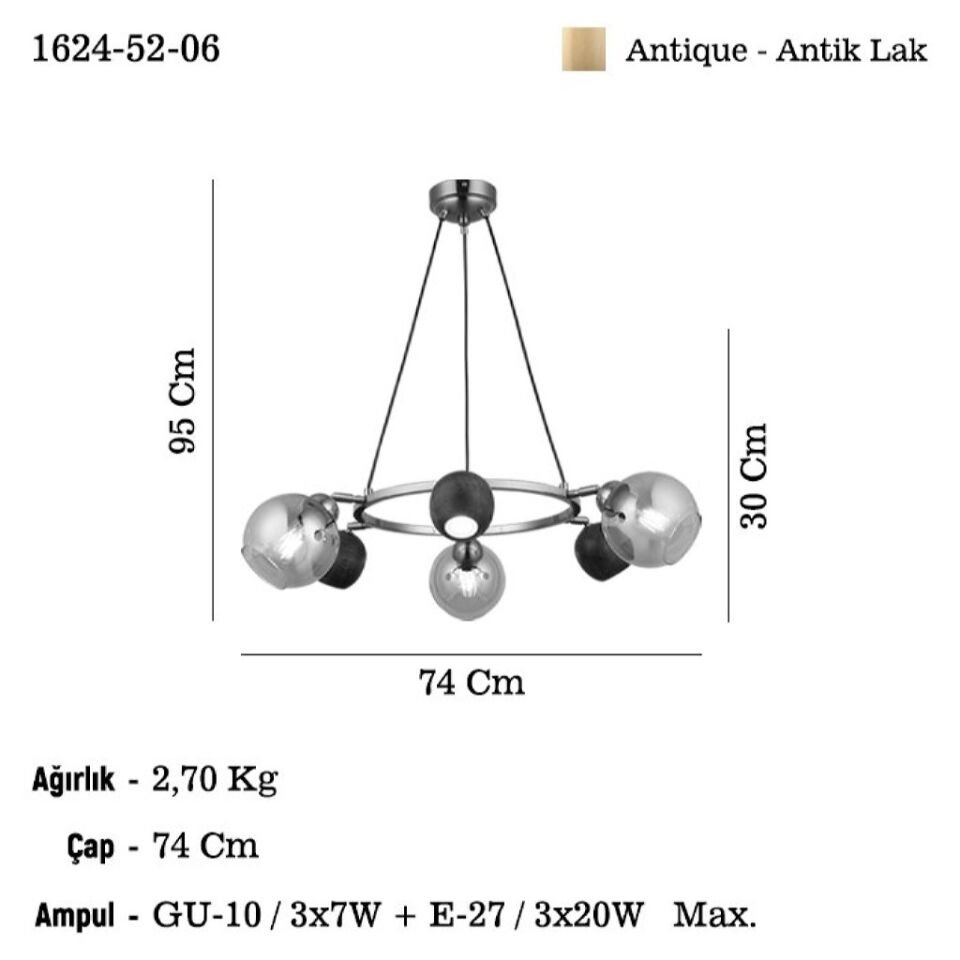ROMENA 3+3 ANTIK LAK AVİZE 3XGU10+3XE27