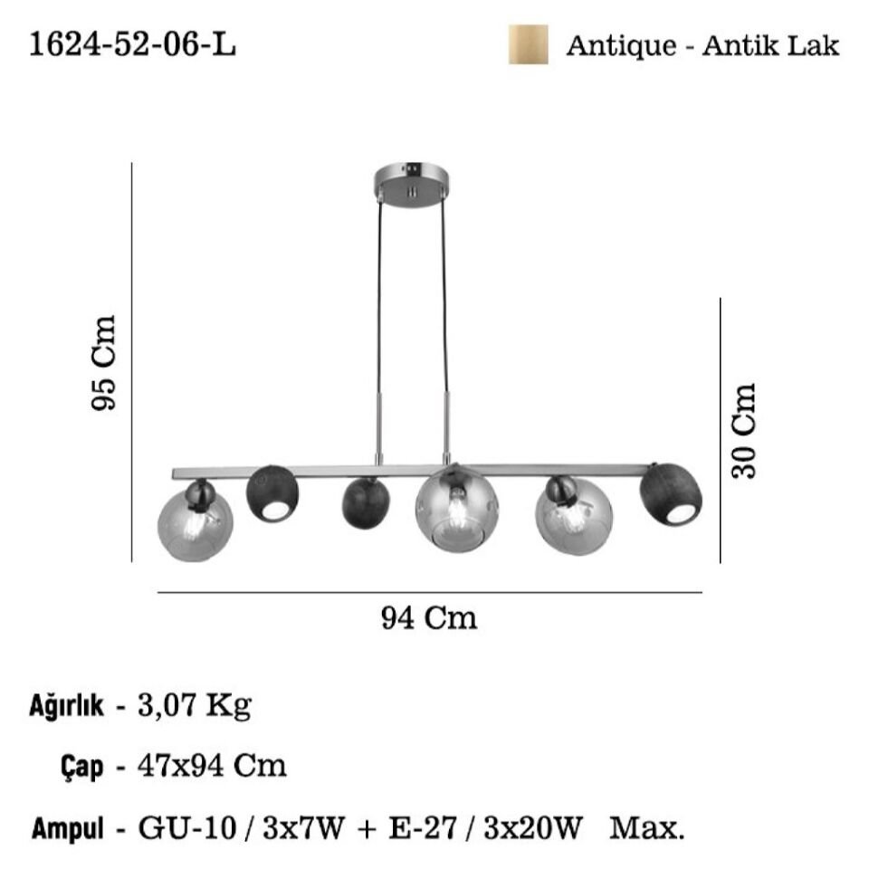 ROMENA 3+3 ANTIK LAK SIRALI AVİZE 3XGU10+3XE27