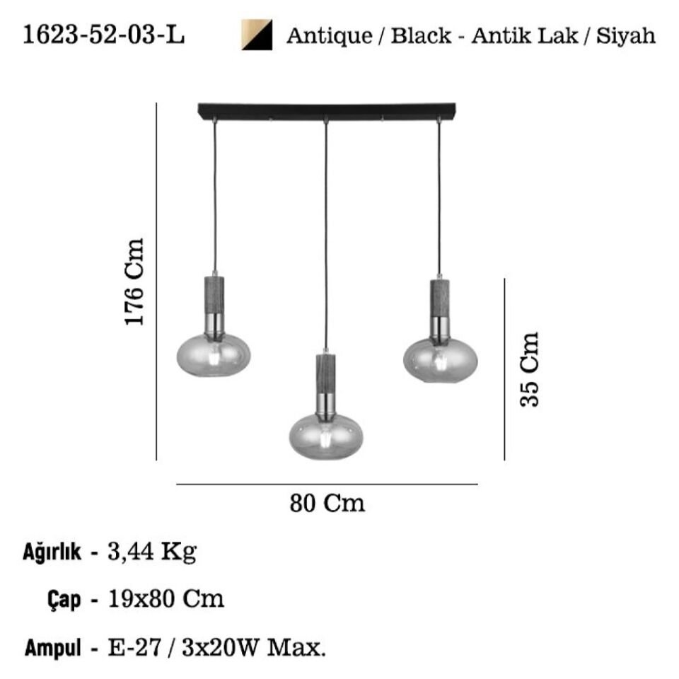 HENA 3 LU ANTIK LAK SIRALI AVIZE 3XE27