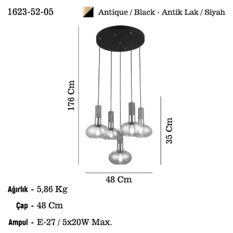 HENA 4+1 ANTIK LAK SARKIT AVIZE 5XE27