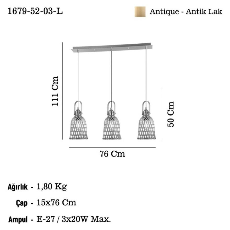 NATURA 3 LU ANTIK LAK SIRALI SARKIT AVIZE 3XE27