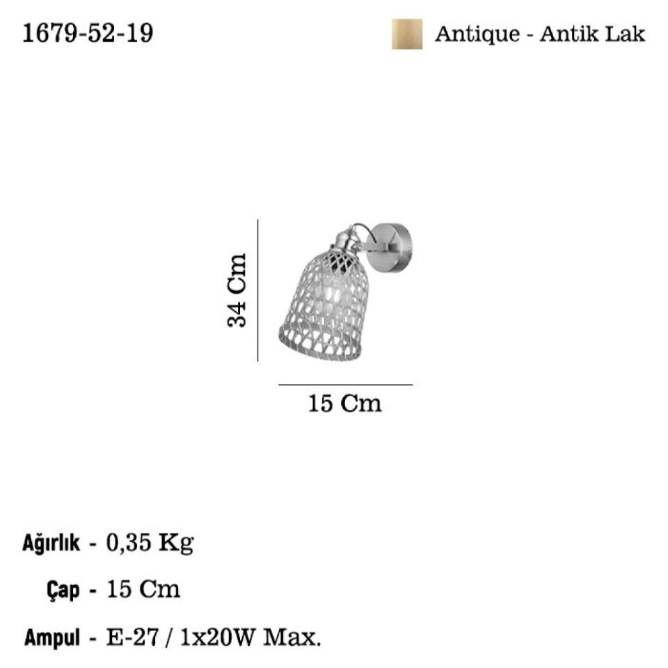 NATURA TEKLI ANTIK LAK APLİK 1XE27
