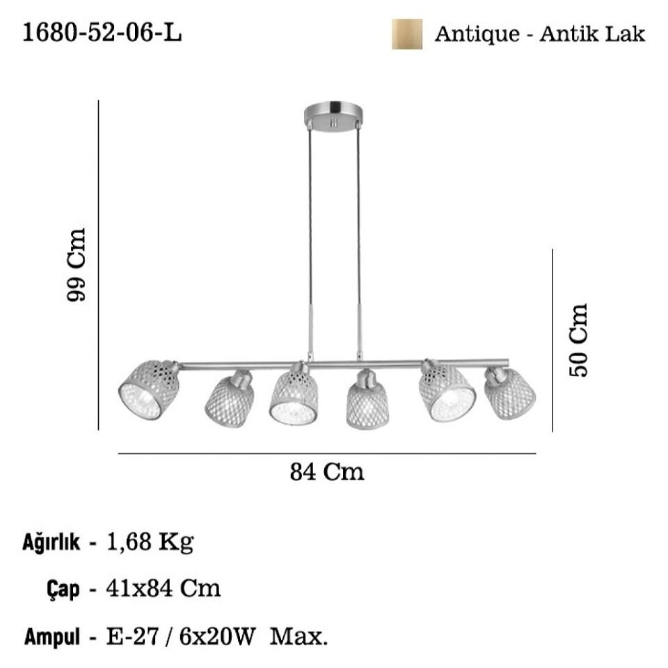 POMOR 6 LI ANTIK LAK SIRALI AVİZE 6XE27