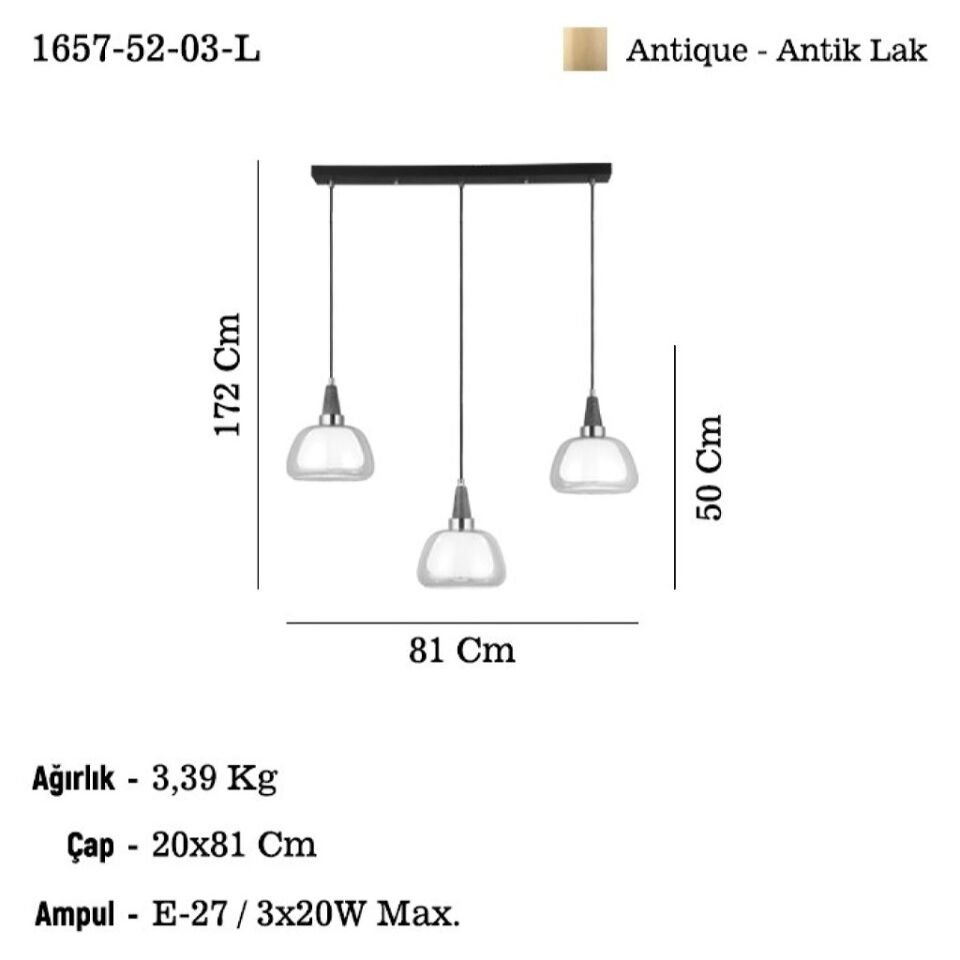 ERMO 3 LU ANTIK LAK SIRALI AVIZE 3XE27
