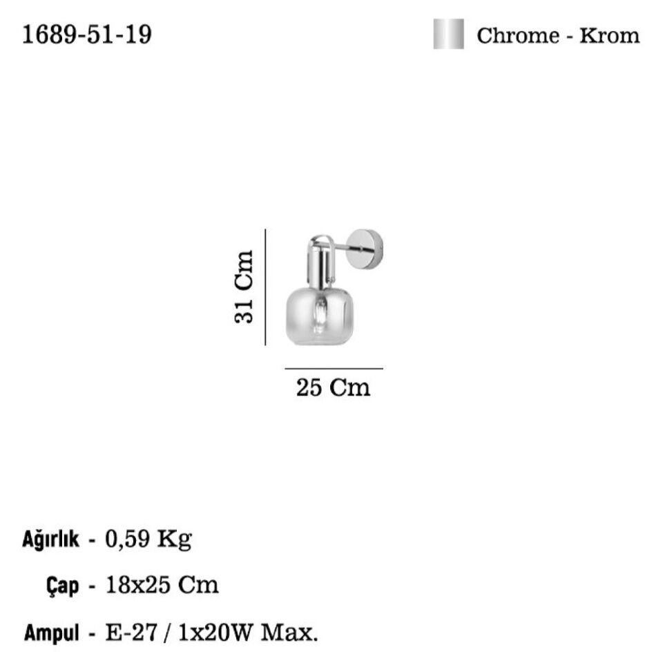 MARNE TEKLI KROM APLİK 1XE27