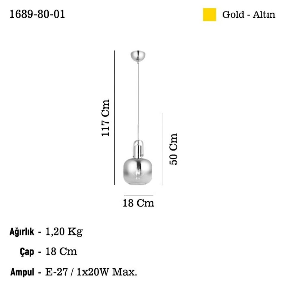 MARNE TEKLİ ALTIN SARKIT AVIZE 1XE27
