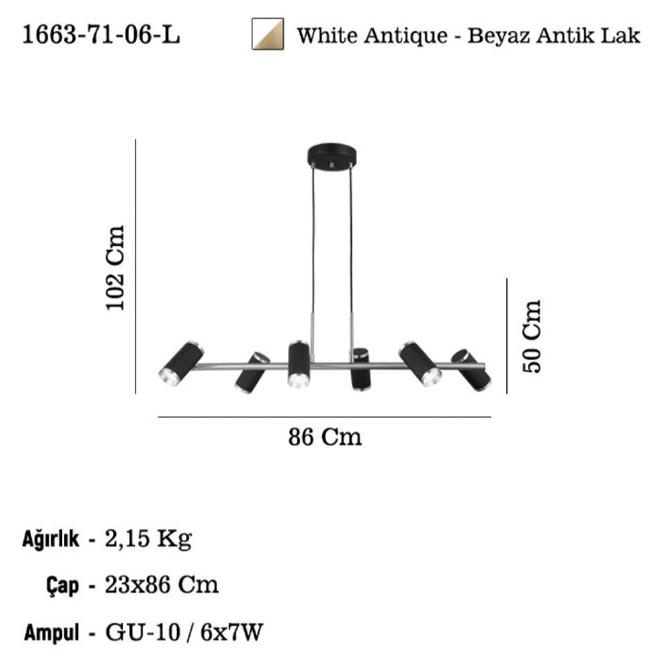 LUME 6 LI BEYAZ-ANTIK LAK SIRALI AVİZE 6XGU10