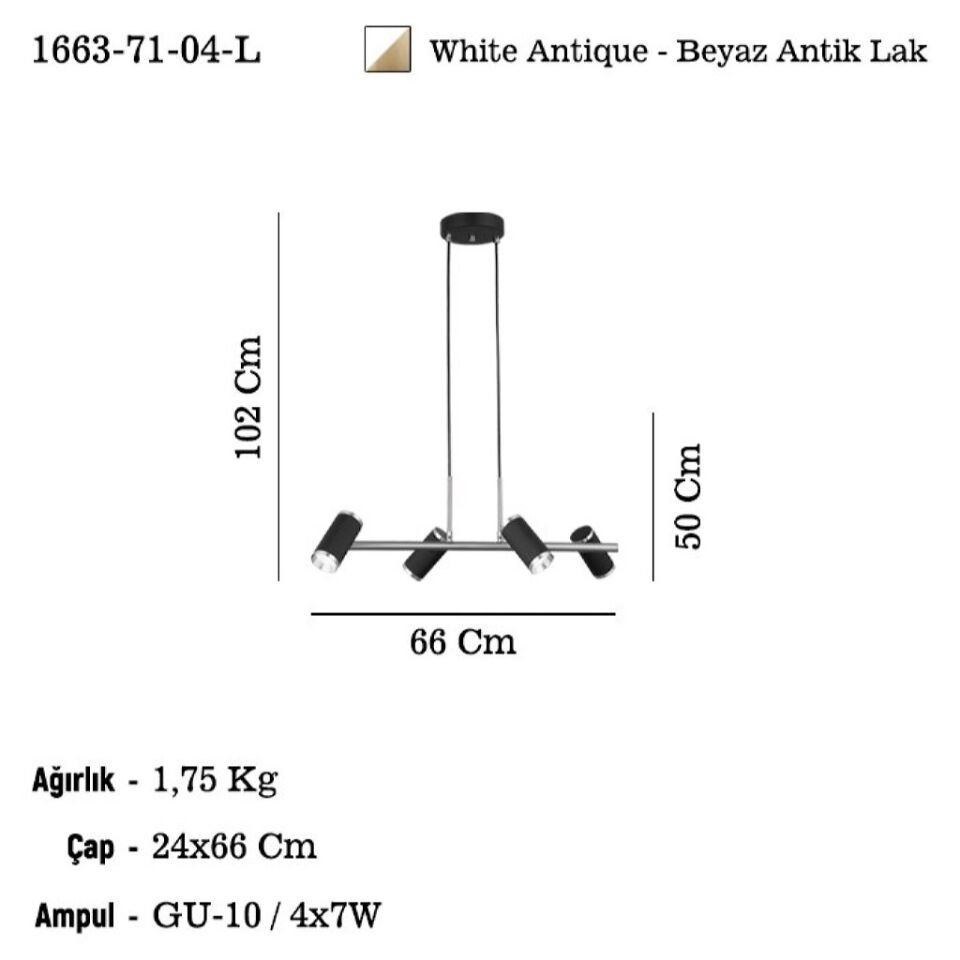 LUME 4 LU BEYAZ-ANTIK LAK SIRALI AVİZE 4XGU10