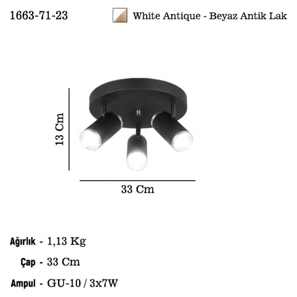 LUME 3 LU BEYAZ-ANTIK LAK PLAFONYER 3XGU10