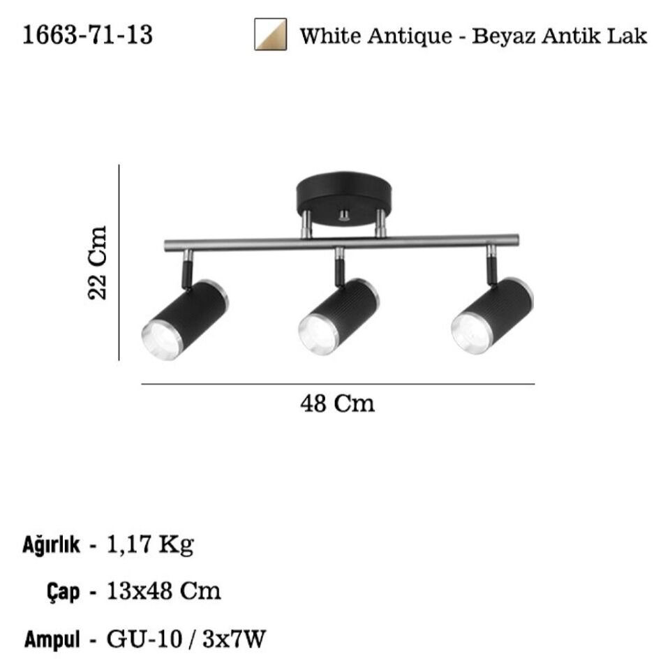 LUME 3 LU BEYAZ-ANTIK LAK PLAFONYER 3XGU10