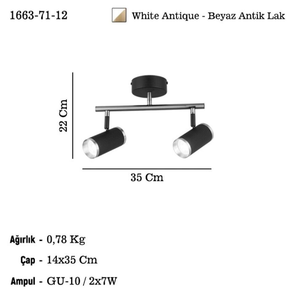 LUME 2 LI BEYAZ-ANTIK LAK SIRALI PLAFONYER 2XGU10