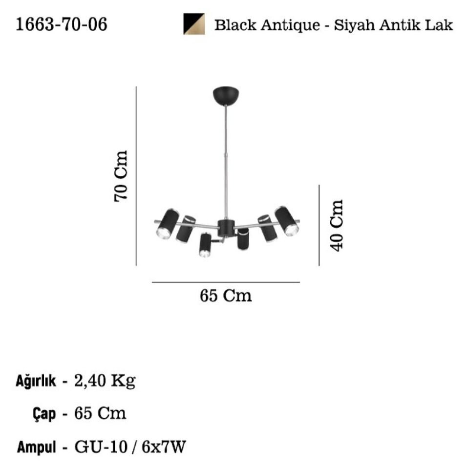 LUME 6 LI SİYAH-ANTIK LAK AVIZE 6XGU10