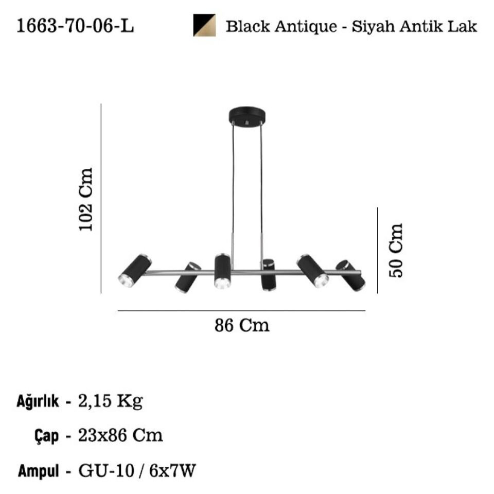 LUME 6 LI SİYAH-ANTIK LAK SIRALI AVİZE 6XGU10