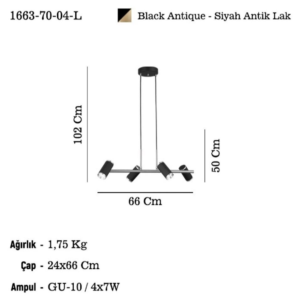 LUME 4 LU SİYAH-ANTIK LAK SIRALI AVİZE 4XGU10