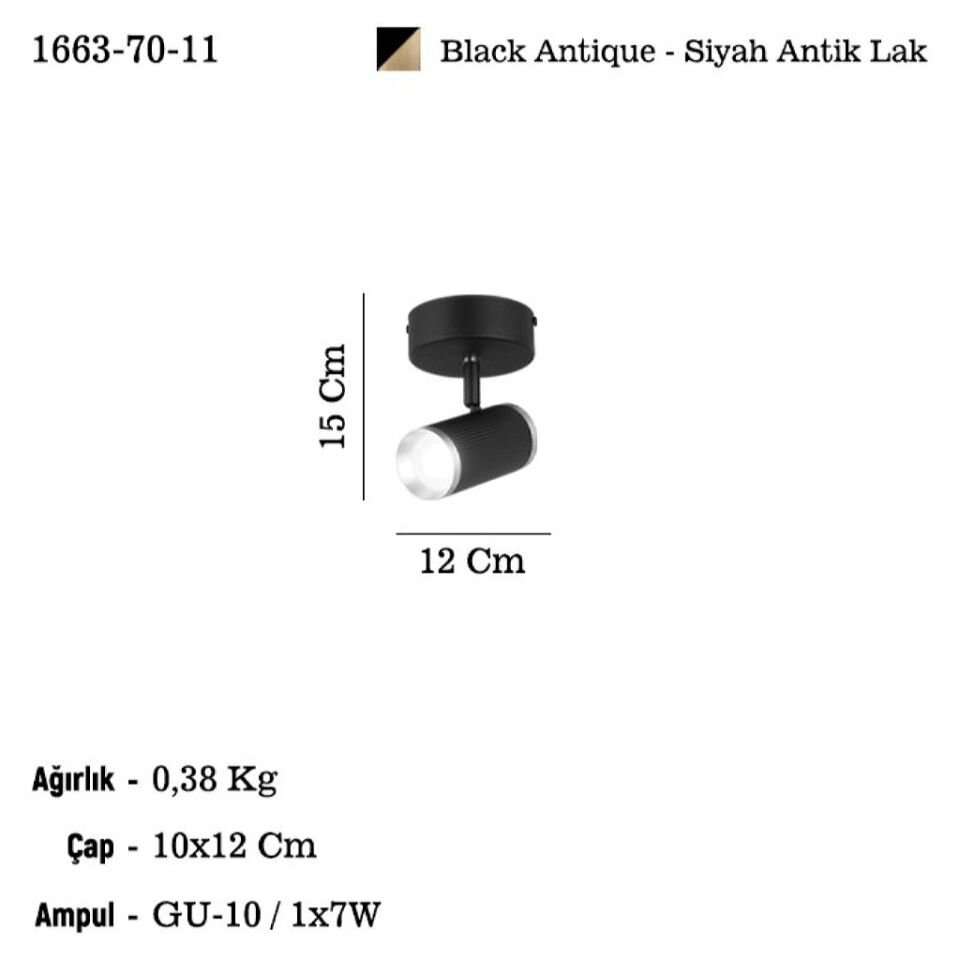 LUME TEKLİ SİYAH-ANTIK LAK PLAFONYER 1XGU10