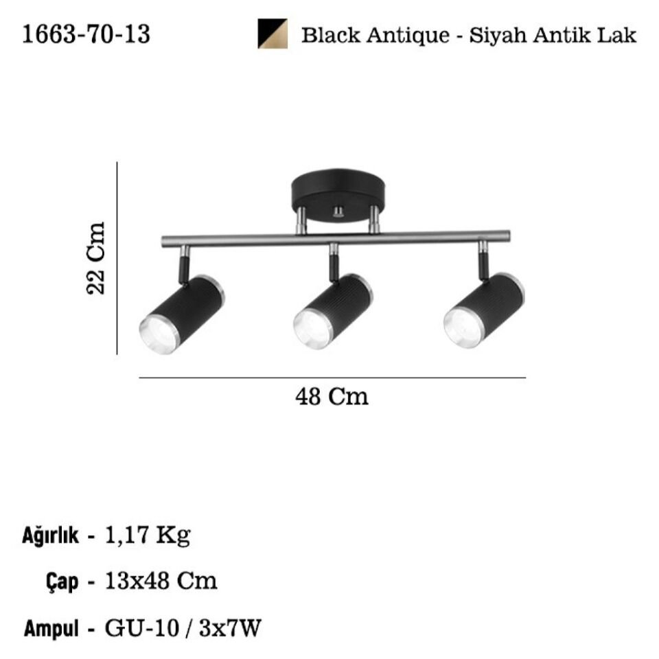 LUME 3 LU SİYAH-ANTIK LAK PLAFONYER 3XGU10