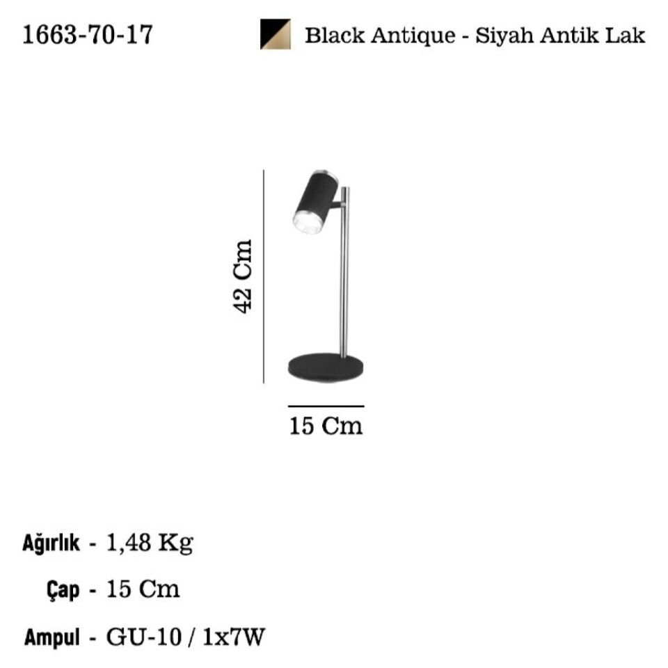 LUME SİYAH-ANTIK LAK MASA LAMBASI 1XGU10