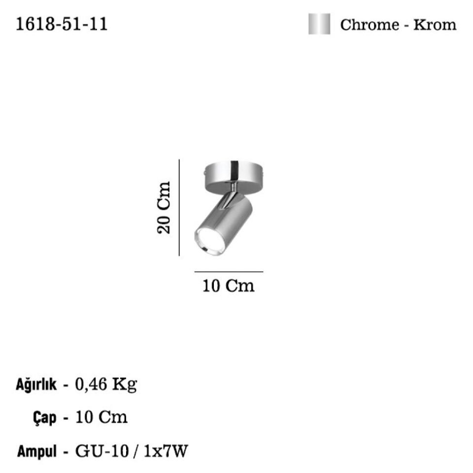 SPOTTE TEKLİ KROM PLAFONYER 1XGU10