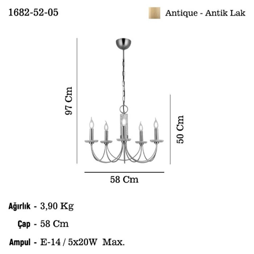 RAVO 5 LI ANTİK AVİZE 5XE14