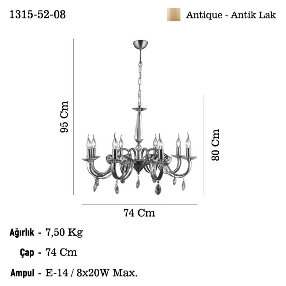 CASTRO 8 Lİ ANTIK LAK E14 AVİZE