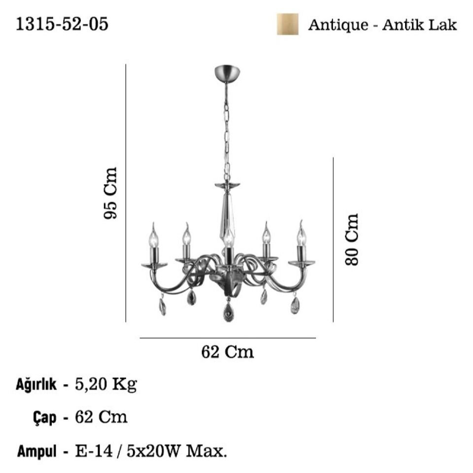CASTRO 5 Lİ ANTIK LAK E14 AVİZE