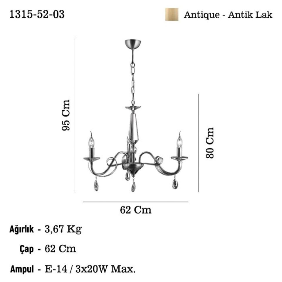 CASTRO 3 LÜ ANTIK LAK E14 AVİZE
