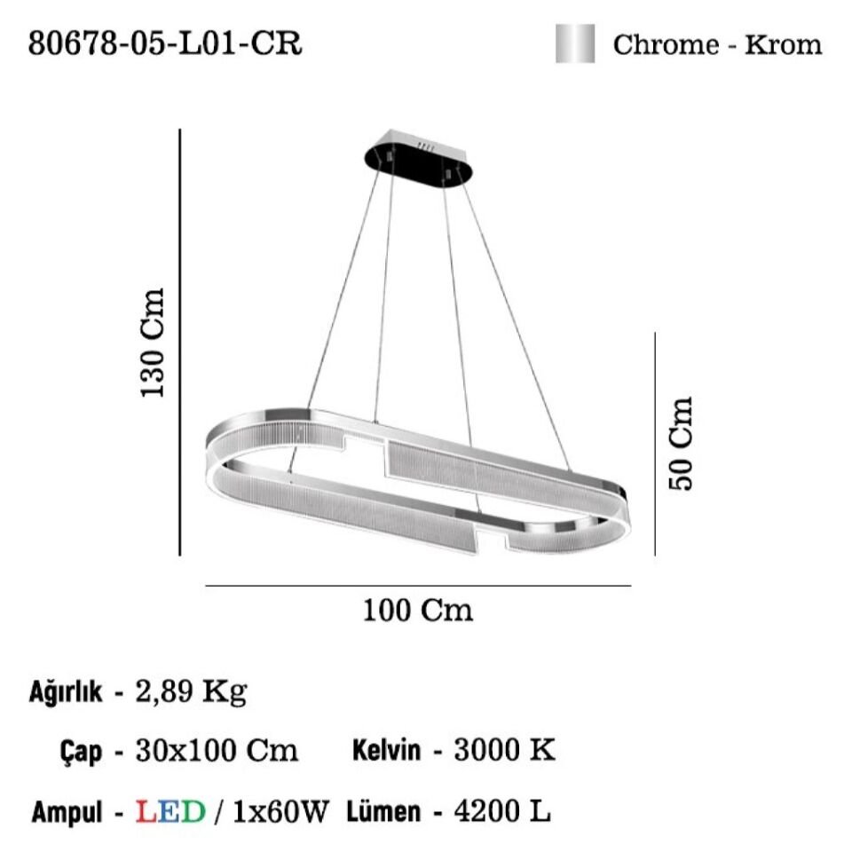 DOVADO LEDLI KROM MASA USTU AVIZE 60W 3000K
