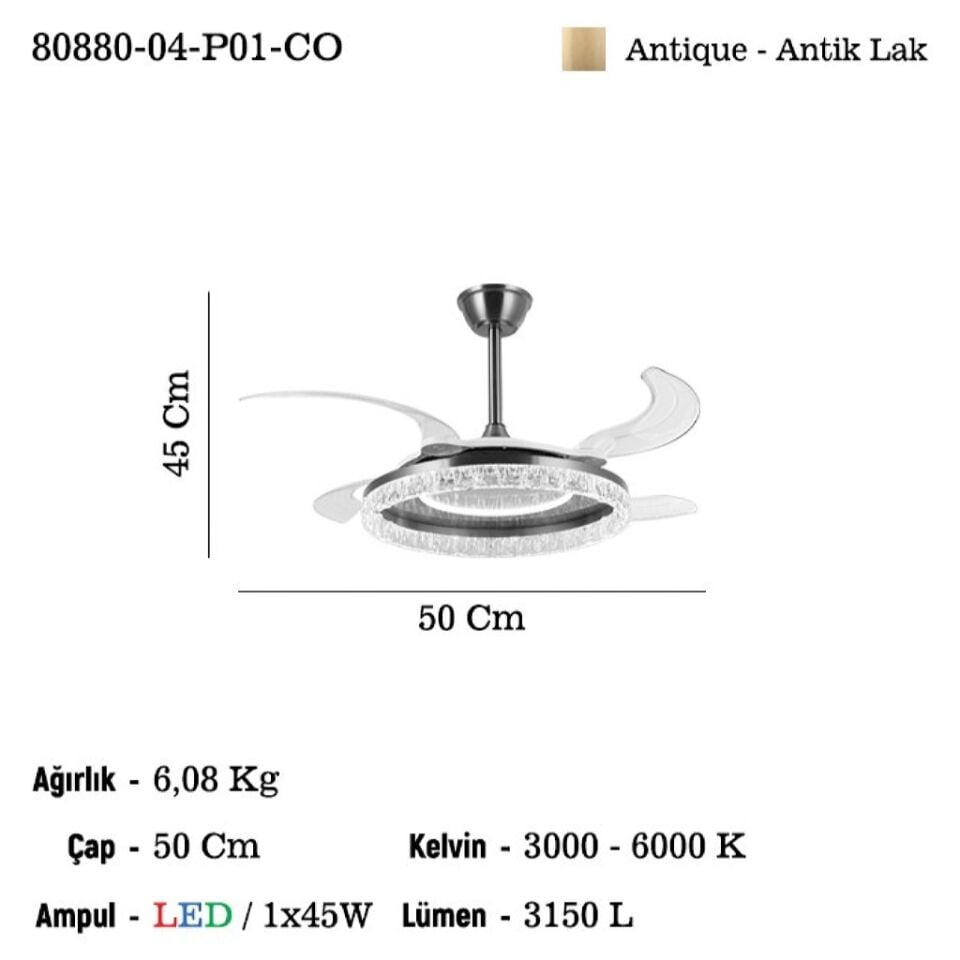 PANADA 04 LEDLI FAN AVIZE 3000-6000K 45W