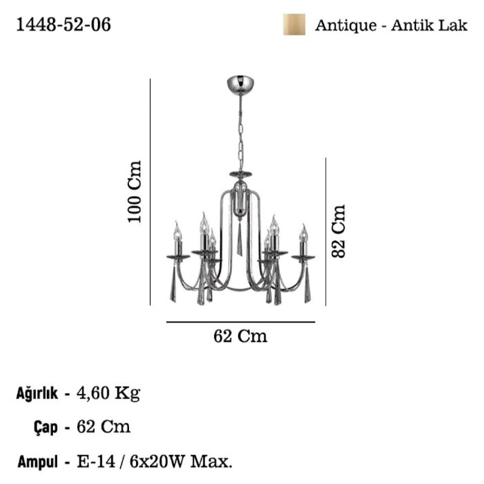 KONTES 6’lı Antik Lak Avize
