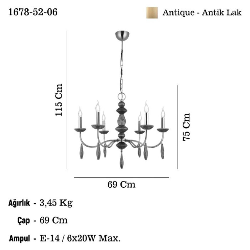 OMURA 6’lı Antik Lak Avize