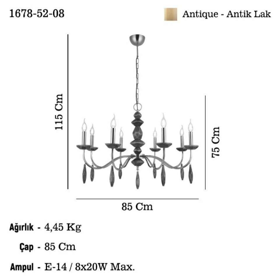 OMURA 8’li Antik Lak Avize 8xE14