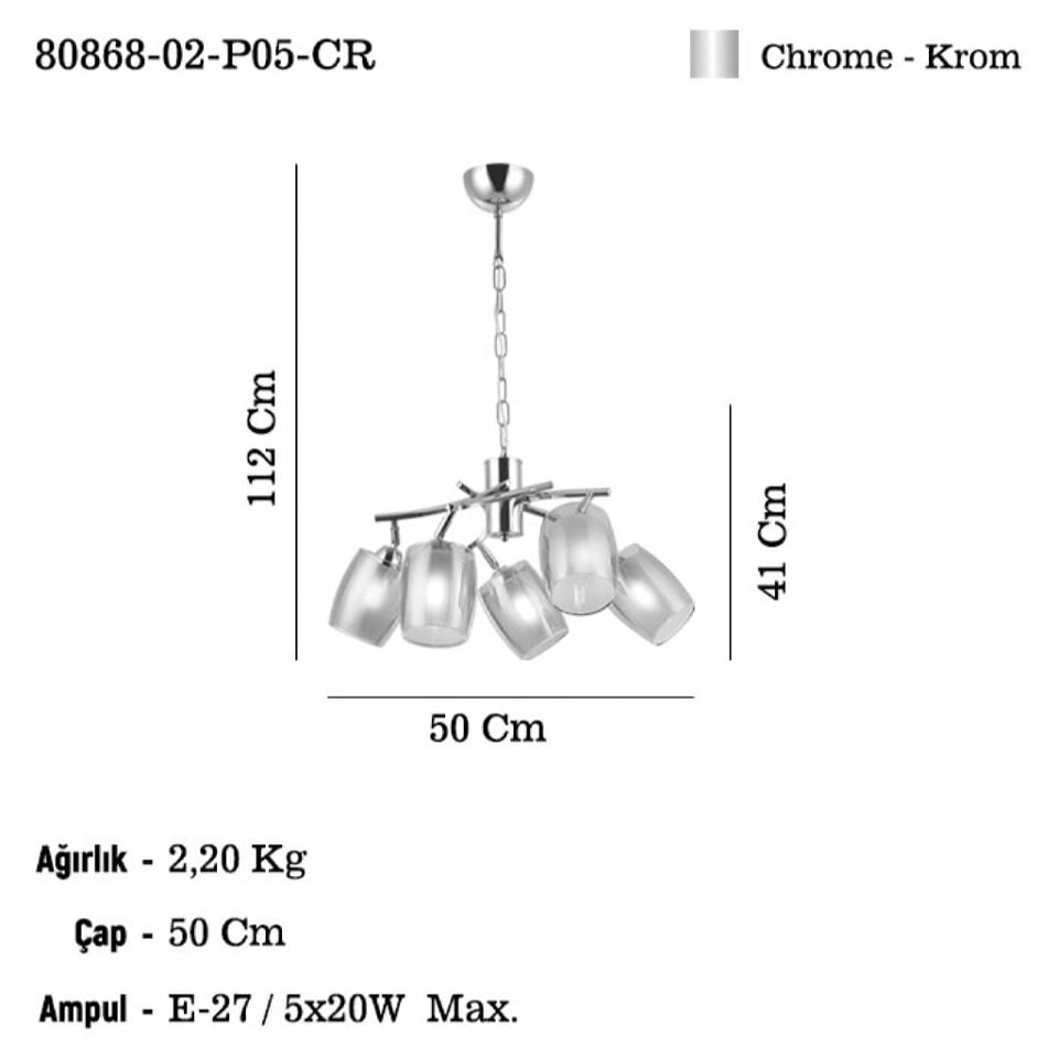 RONCA 5’li Krom Avize 5xE27