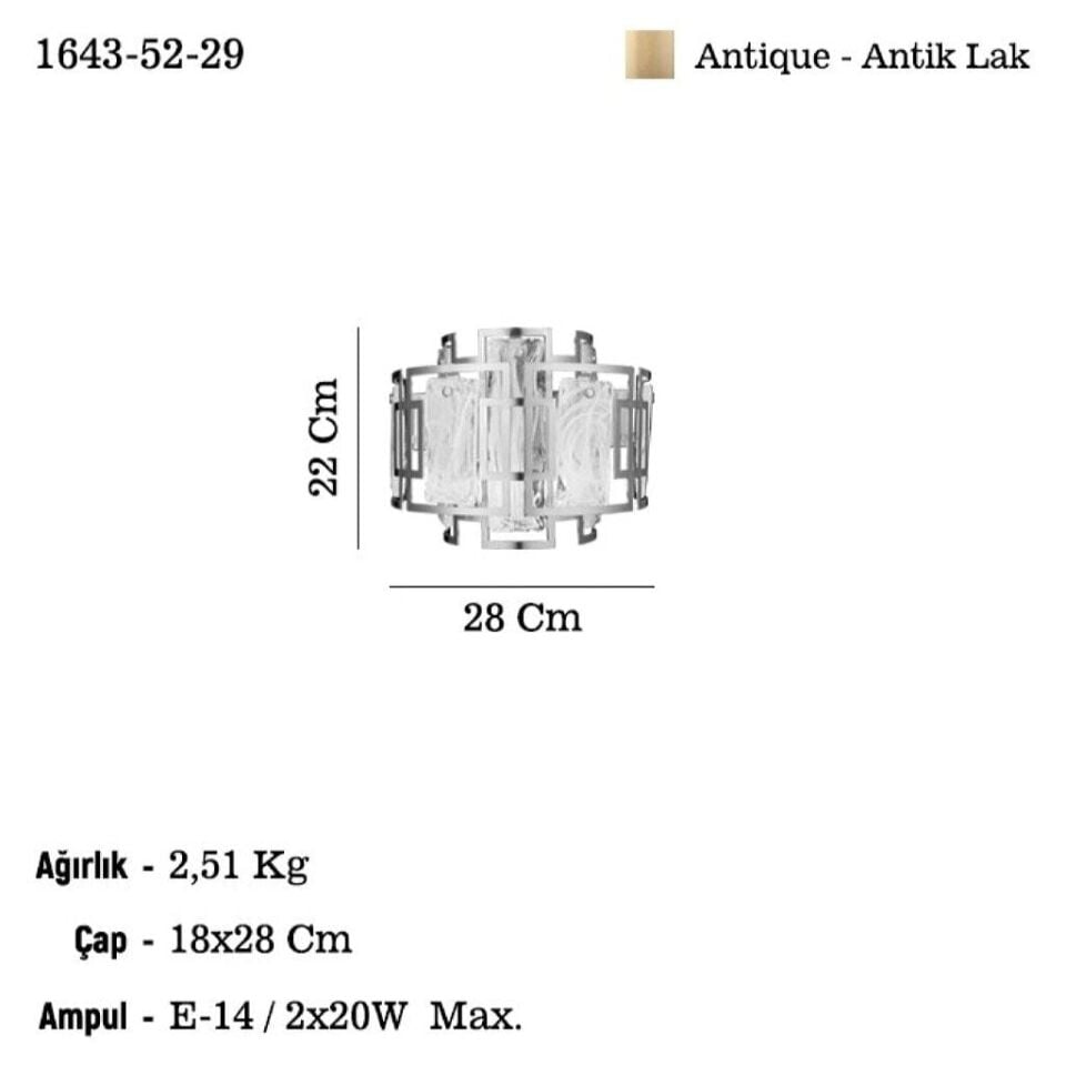 KARMELLA 2’li Antik Lak Aplik 2xE14