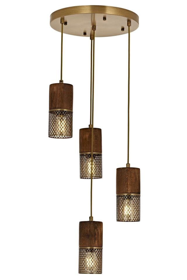 Avonni 1830 4’lü Eskitme Ahşap Sarkıt Avize